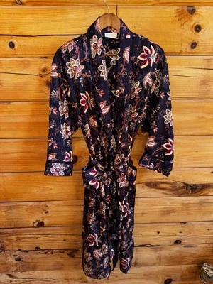 Bata Victoria's Secret Vintage Etiqueta Dorada Bolsillos Azul Marino Floral Talla M/L Foto 1 de 4