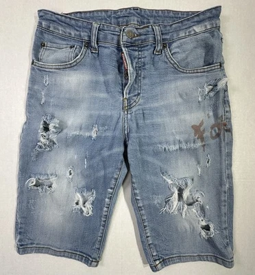 Pantalones Cortos Denim Dsquared2 Distressed Para Hombre 44 Estampado Graffiti Jean Rasgado  Foto 1 de 4