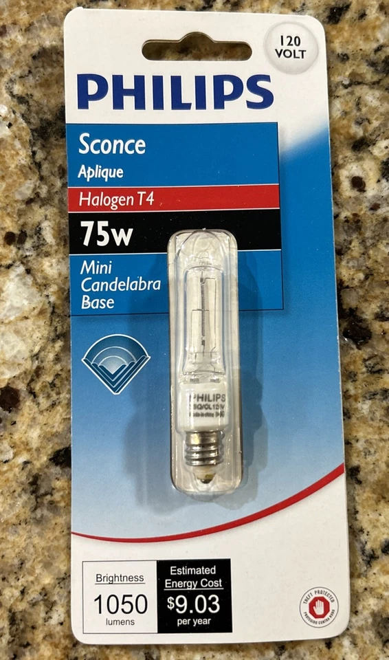 Philips 75W  T4 Sconce Lightbulb Mini Candelabra Base New (1) - Image 1 of 2