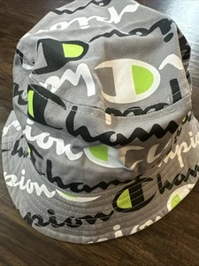 Champion Bucket Hat Gray Neon Green Logo All Over Print Unisex One Size - Picture 1 of 9