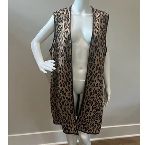 JM Collection Animal Print Open Front Faux Leather Trim Detail Sweater Vest 1X - Picture 1 of 7