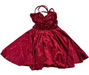 Starmaker Designs Red Velvet Velour Dance Costume Dress MC Competition Lyrical - Picture 1 of 7