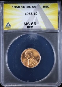 1958 1c Lincoln Wheat Cent ANACS MS 66 Red | RD Uncirculated UNC BU - Picture 1 of 4