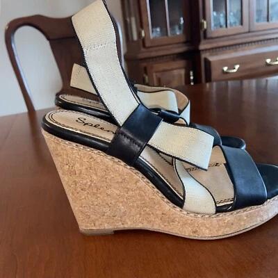 Splendid Size 8 M Kellen Black Leather Open Toe Wedges  Womens Shoes - Image 1 of 4