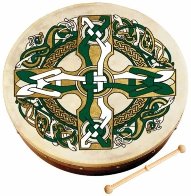 Waltons 8" Bodhran mit Schläger - keltisches/gälisches Kreuz