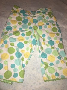 Girls Size 4 Capris Hartstrings White Blue Yellow Green Polka Dot - Picture 1 of 2