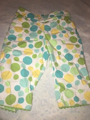 Girls Size 4 Capris Hartstrings White Blue Yellow Green Polka Dot - Image 1 of 2