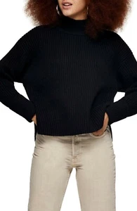 Women's Topshop Mock Neck Crop Sweater, Size 8-10- Black - Picture 1 of 1