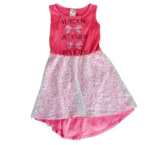 Rare Paris Motif girls Dress Sz 8 Amour Je T’aime Orange Pink White Lace - Picture 1 of 4