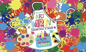 ART PAINTING APRON BLUE PURPLE RED BIRTHDAY PARTY BANNER BACKDROP DECORATION - Picture 1 of 4