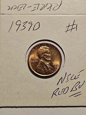 wheat penny 1939D GREAT RED BU 1939-D LOT #1 UNC LINCOLN CENT NICE RED LUSTER - Image 1 of 3