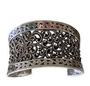 Lois Hill Wide Cuff Bracelet 1.75" Tall 71g Heavy 925 Sterling Silver Estate - Picture 1 of 12