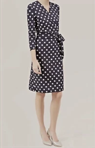 Hobbs Navy White Spotted Jersey Wrap Dress - Size 12 UK - Picture 1 of 6