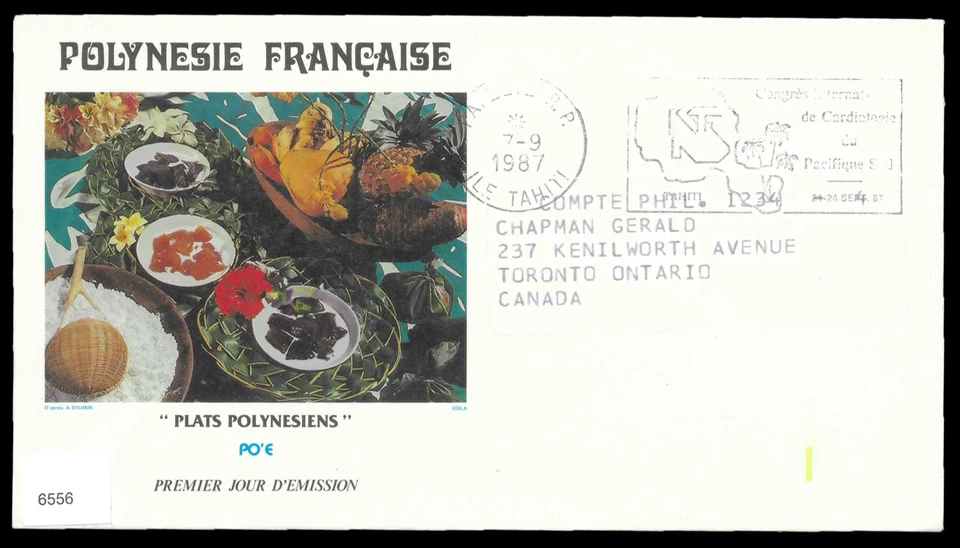 SAVOYSTAMPS-FRENCH POLYNESIA-1987-FDC WITH COLORFUL CACHE FROM TAHITI TO CANADA - Image 1 of 1