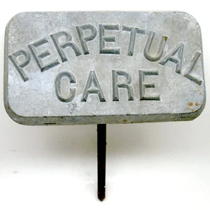 RARE STEWART IRON WORKS CINCINNATI OH PERPETUAL CARE GRAVE MARKER CEMETERY STAKE - Picture 1 of 7