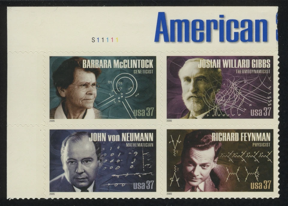 #3909a 37c American Scientists, Plate Block of 4, Mint Never Hinged *FREE SHIP* - Image 1 of 1