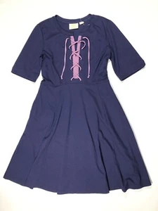 Abito Maeve Anthropologie Fit svasato stringato cravatta davanti maglia blu navy lavanda taglia S - Foto 1 di 8