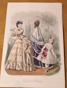 ANTIGUO ESTAMPADO DE MODA COLOREADO A MANO de Le Monde Élegant Junio 1871 (Placa 2) - Imagen 1 de 3