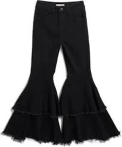 NWT GoGo Star Hippie Twee Layered-Ruffle Flare Leg Jeans Black Kids Girl 12 - Picture 1 of 12