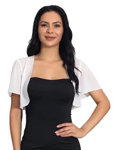 Women Shrug Soft Chiffon Open Front Bolero Short Sleeve Sheer Cardigan for Ev... - Picture 1 of 9