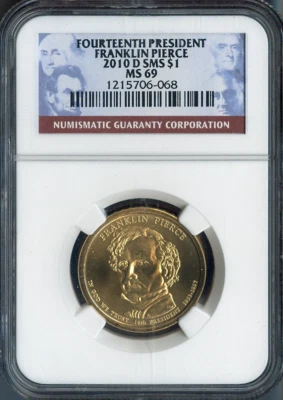 2010-D Franklin Pierce Dollar NGC MS69 Satin SMS - 14th U.S President - Image 1 of 2
