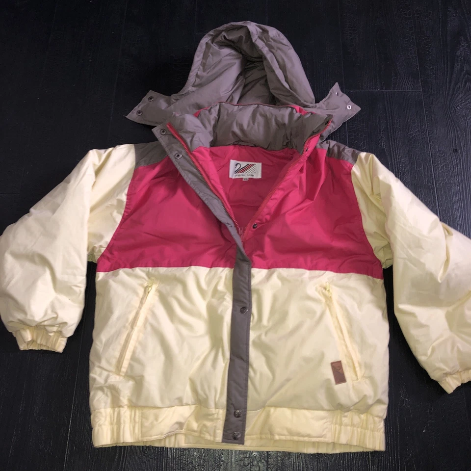 SWAN 复古 20 世纪 80 年代正品羽毛羽绒滑雪夹克外套连帽 XL 女式 — 第 1/4 张图片