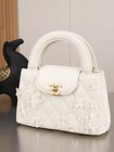 White Floral Embellished Quilted Leather Bag Gold Interwoven Chain Crossbody