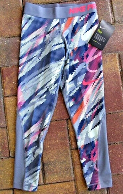 NIKE PRO Athletic/Fashion Tights Girls sz XS NWT $45.00 #914455-470 Gray/Pink    - Image 1 of 3