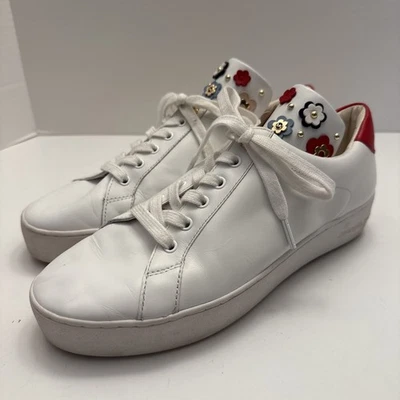 Zapatilla deportiva para mujer Michael Kors Mindy de cuero floral con cordones blanca/roja - talla 11 Foto 1 de 4