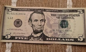 $5 dollar bill birthday note 02151993 02-15-1993 February 15 1993 - Picture 1 of 3