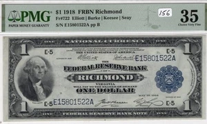 1918 $1 🇺🇸 FRBN Lovely (( Richmond )) Fr#722 Nice Sharp BLUE SEAL , PMG 35 - Picture 1 of 4