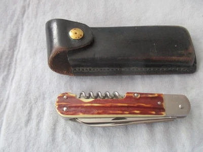 Taschenmesser BRIGANZ  mit Schließmechanismus  Ledergürteltasche Hirschhorngriff - Bild 1 von 4