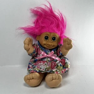Russ Berrie Troll Plush Floral Dress Pink Hair Soft Body 12" Vintage - Picture 1 of 5