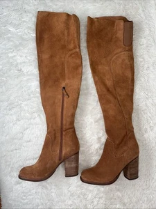 KELSI DAGGER BROOKLYN KDB Logan Camel Over The Knee Boots Suede Leather Size 9 - Picture 1 of 6