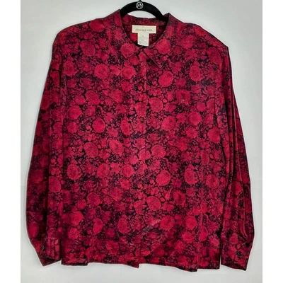 Blusa Jones New York para mujer 16 púrpura y negro seda cachemira manga larga vintage  Foto 1 de 4