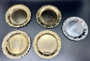 Lot Of 5  Vintage Brass & Silver Plate Grape Vines Wine 4” Coaster Engraved - Picture 1 of 8