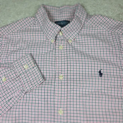 Ralph Lauren Shirt Boys XL Pink White Cotton Check Long Sleeve Button Down - Image 1 of 4