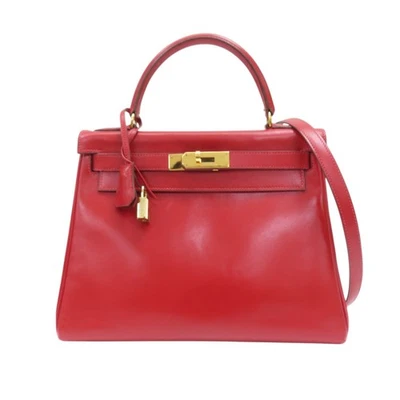 Bolso de hombro HERMES Kelly 28 caja roja cuero de becerro herrajes enchapados en oro Foto 1 de 4
