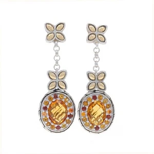 John Hardy Batu Kawung Citrine Halo Dangle Earrings Sterling 925 Yellow Gold 18k - Picture 1 of 10