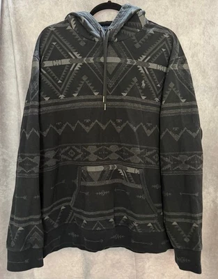 Pulôver Polo Ralph Lauren Southwest asteca com capuz XXL cinza mistura de algodão - Imagem 1 de 4