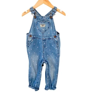 OshKosh Denim Overalls Heart Print Adjustable Straps 24M - Picture 1 of 2