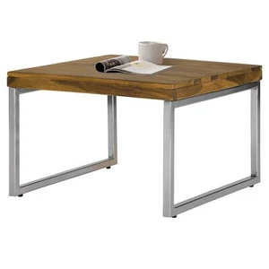 Mesita de comedor madera tropical y acero inoxidable mueble auxiliar 60x60 cm - Imagen 1 de 6