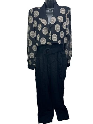 Traje de Colección Años 80 Menú Power Traje Pantalón Mono Lunares Cinturón Negro Talla 12 Foto 1 de 4