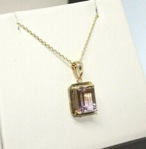 HANDCRAFTED AMETHYST PENDANT 14K YELLOW GOLD 11x13MM 2.8G RECTANGLE - Picture 1 of 12