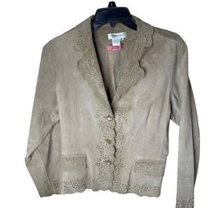Coldwater Creek Wildlederjacke Damen PL Petite Large hellbraun Leder Boho Nähte - Bild 1 von 12
