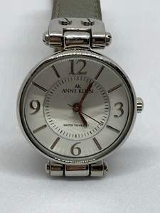 Anne Klein AK Womens Gray leather Band Watch White Round Face Classy Minimalist - Picture 1 of 11