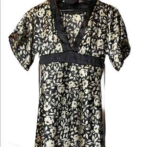 Vintage Love ❤️ Tease Black and Tan Floral Dress S - Picture 1 of 8