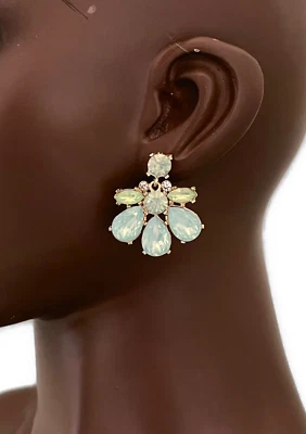 Pendientes elegantes elegantes informales elegantes de 1,5" de largo verde claro cristales de ópalo falsos Foto 1 de 3
