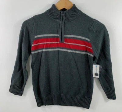 Toughskins мальчиков Kids свитер большой серый красный в полоску четверть молнии насмешливый шеи новый с Ярлыками - Изображение 1 из 4