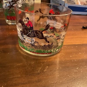 Hazel Atlas Fox Hunting Scene 1950's Glass Bowl Ice Bucket Horse Vintage Barware - Picture 1 of 6